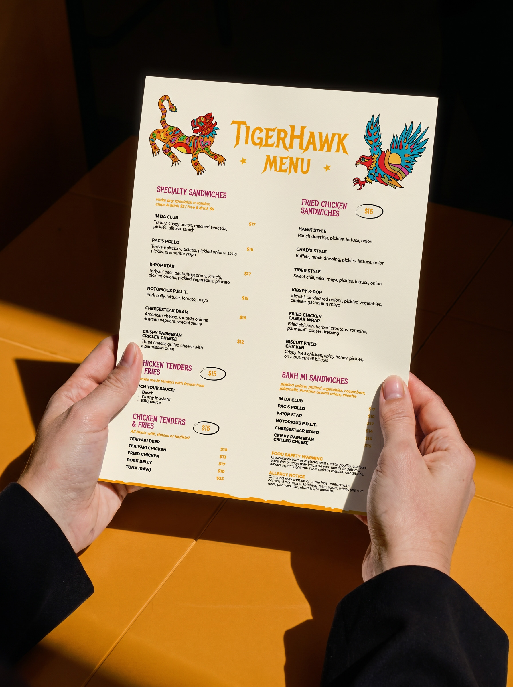 Tigerhawk featured menu